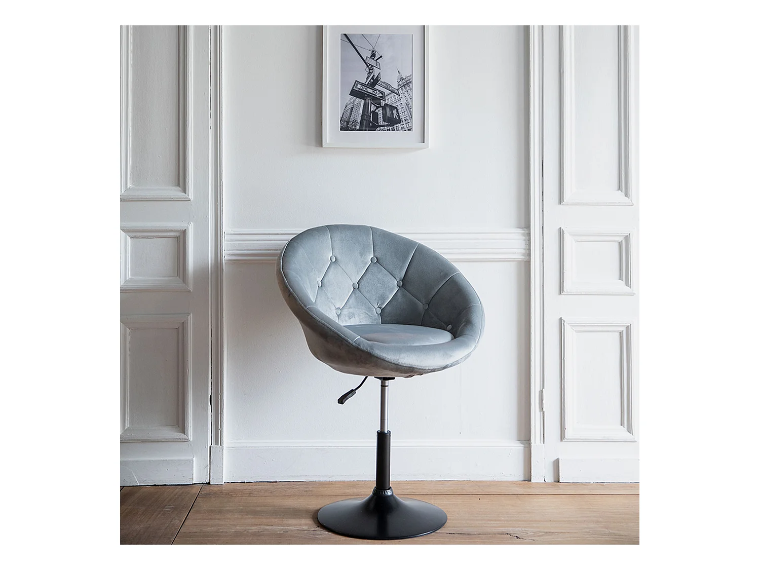 Tabouret de bar en velours gris EDGAR - HAPPY GARDEN