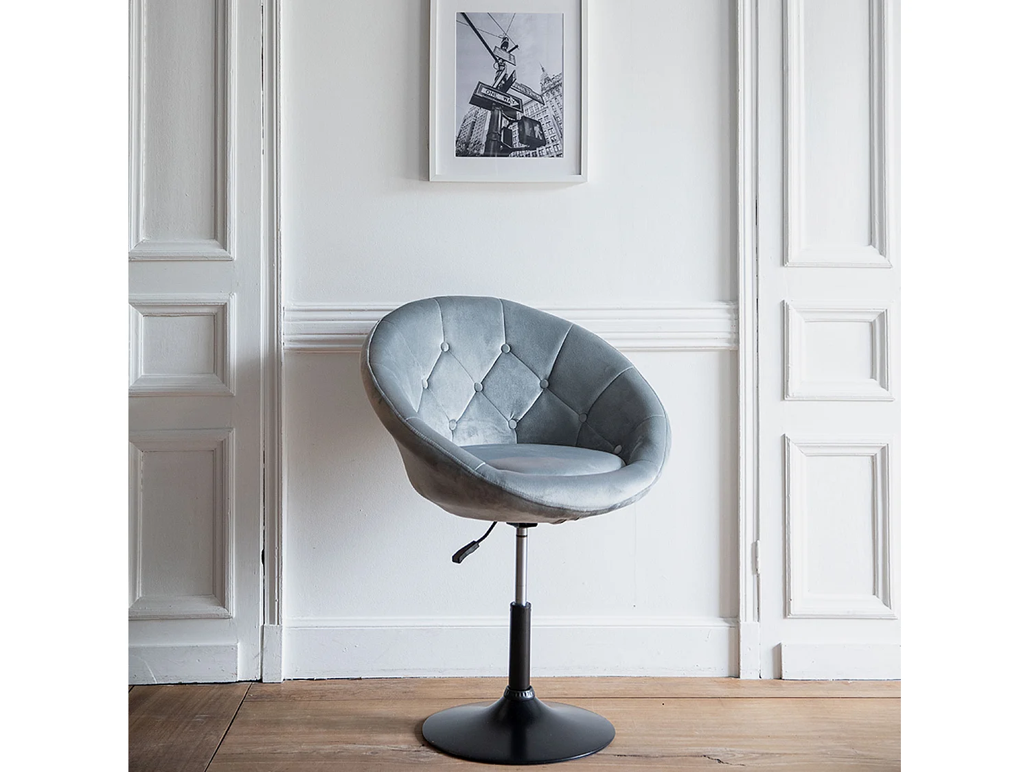 Tabouret de bar en velours gris EDGAR - HAPPY GARDEN