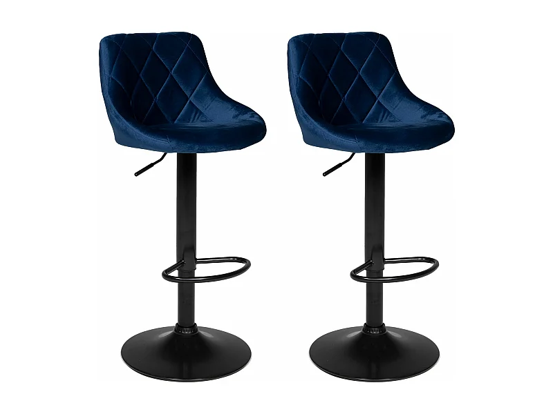 Lot de 2 tabourets de bar en velours bleu ROBIN - HAPPY GARDEN