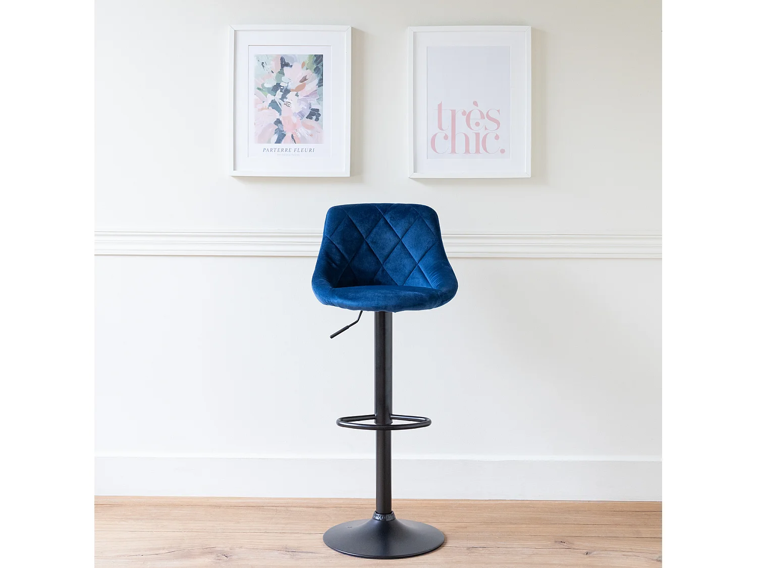 Blauw fluwelen barkruk ROBIN