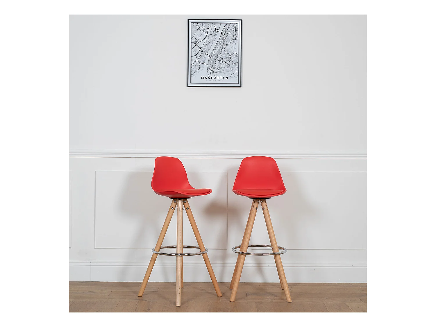 Lot de 2 tabourets scandinaves TOBIAS rouges avec coussin - HAPPY GARDEN