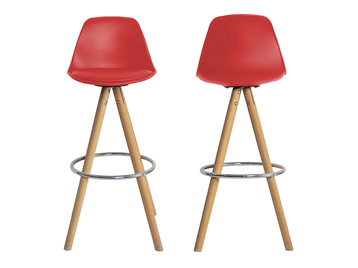 Lot de 2 tabourets scandinaves TOBIAS rouges avec coussin - HAPPY GARDEN