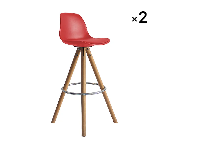 Lot de 2 tabourets scandinaves TOBIAS rouges avec coussin - HAPPY GARDEN
