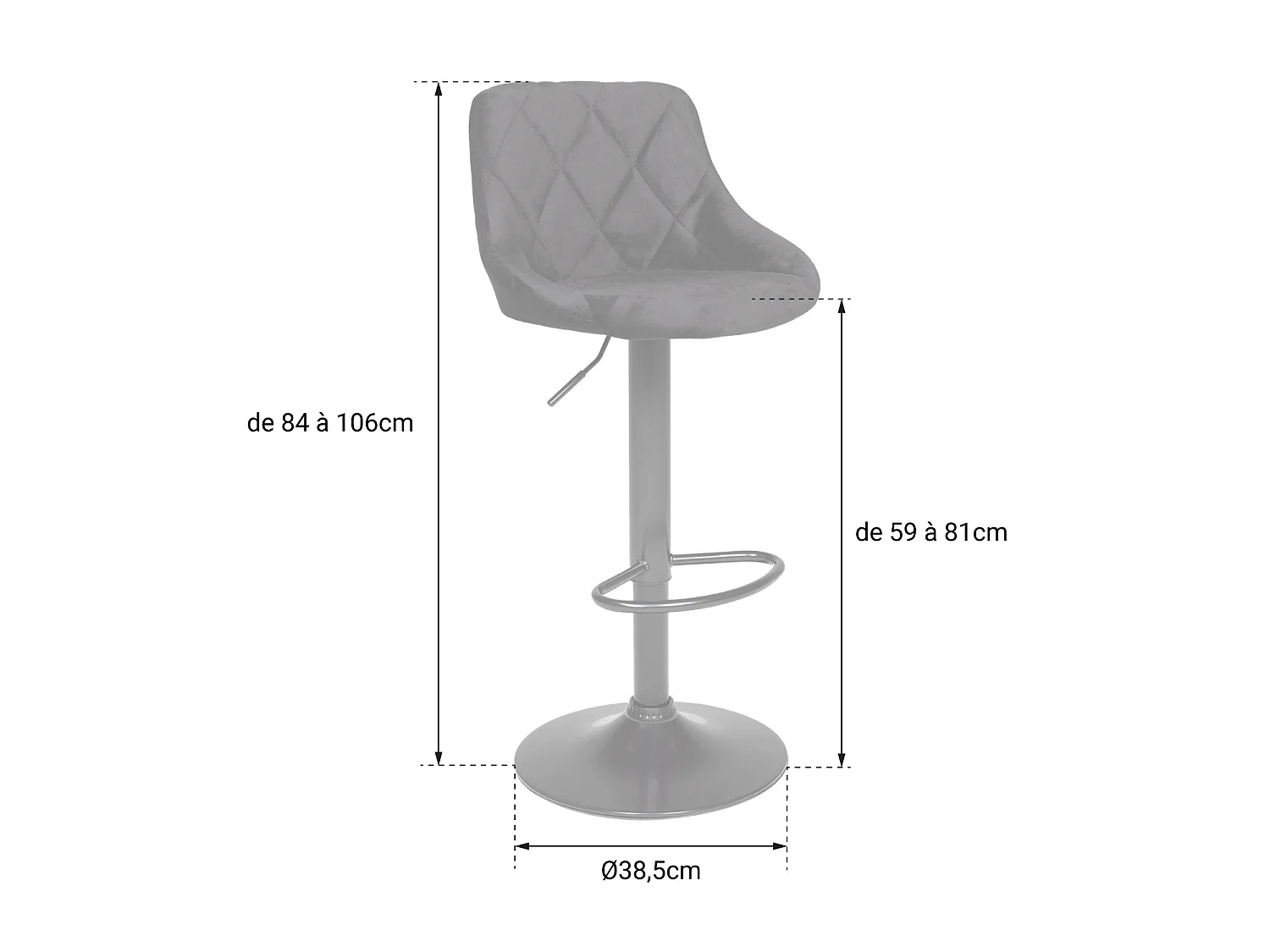 Tabouret de bar en velours gris ROBIN - HAPPY GARDEN