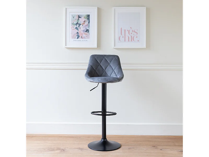 Grijs fluwelen barkruk ROBIN