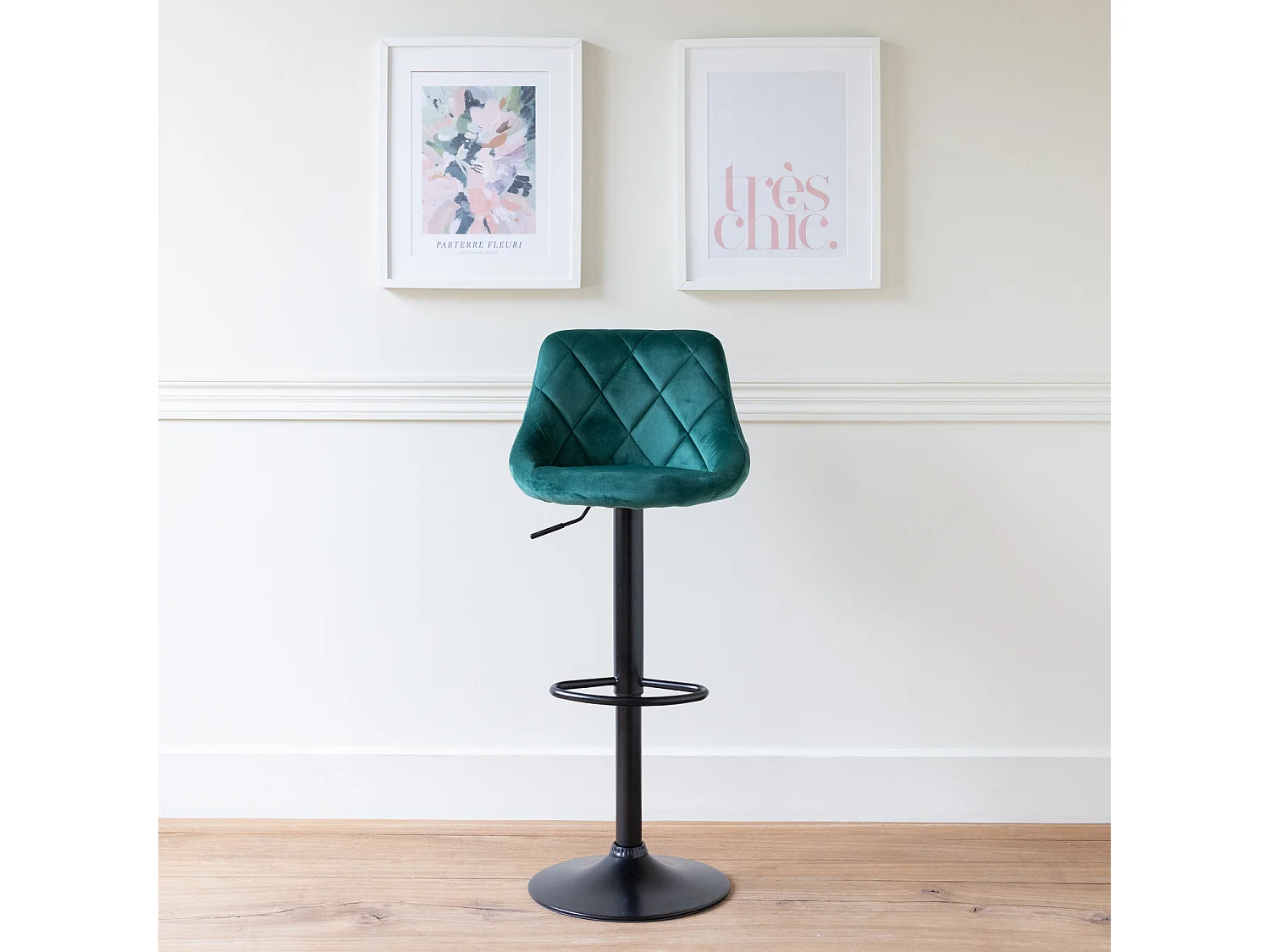 Tabouret de bar en velours vert ROBIN - HAPPY GARDEN