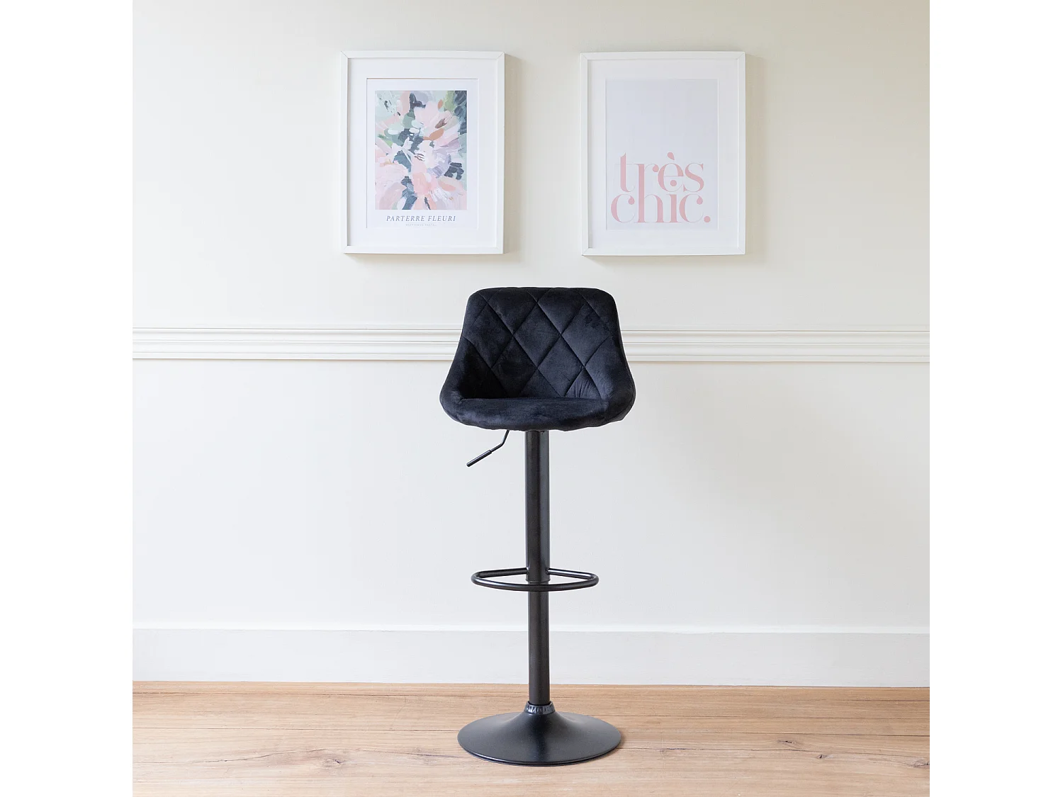 Tabouret de bar en velours noir ROBIN - HAPPY GARDEN