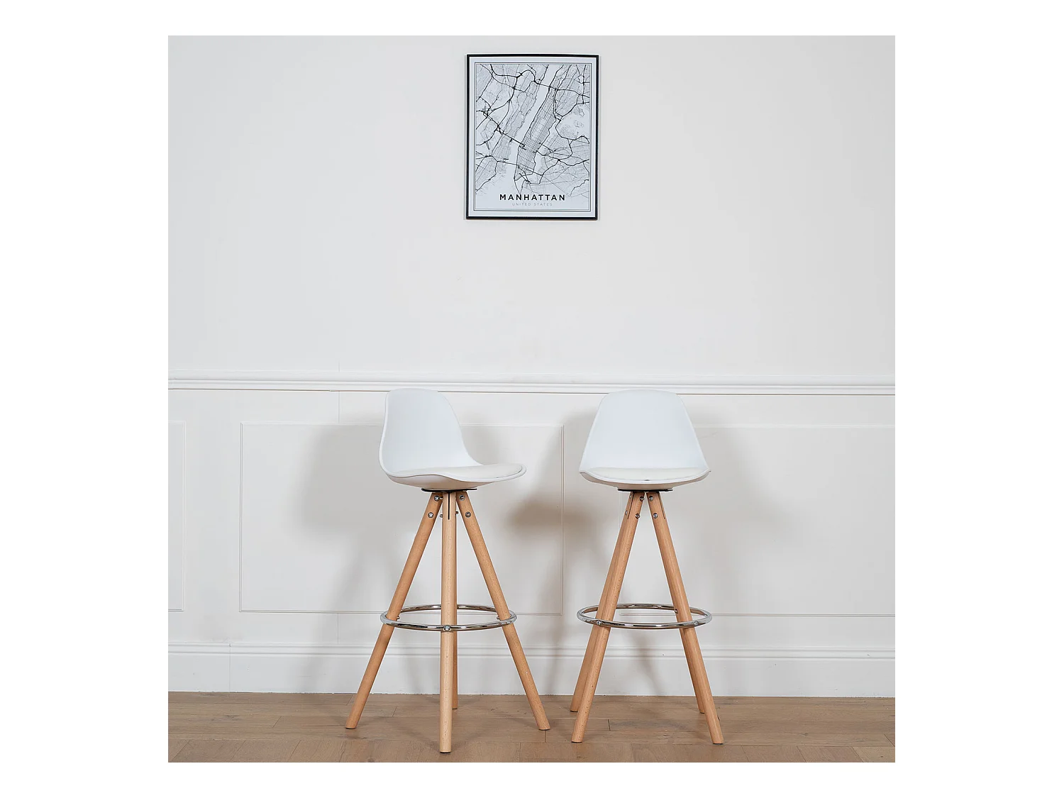 Set van 2 witte TOBIAS Scandinavische krukjes met kussen