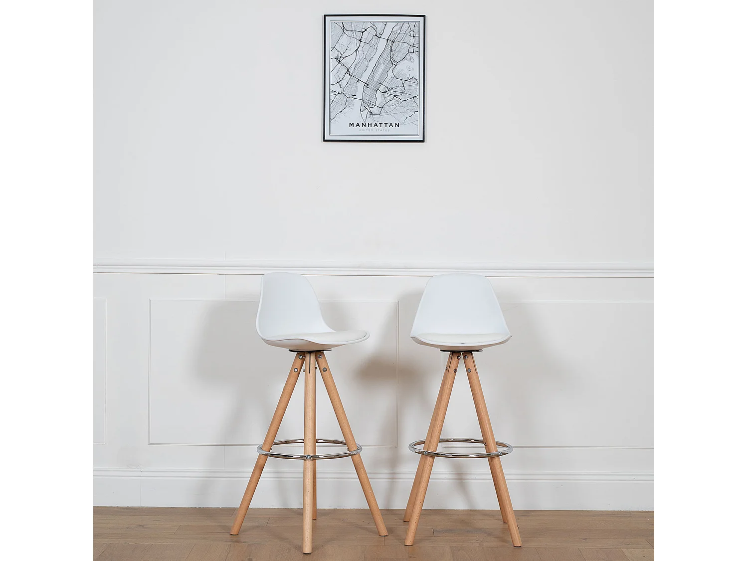 Set van 2 witte TOBIAS Scandinavische krukjes met kussen