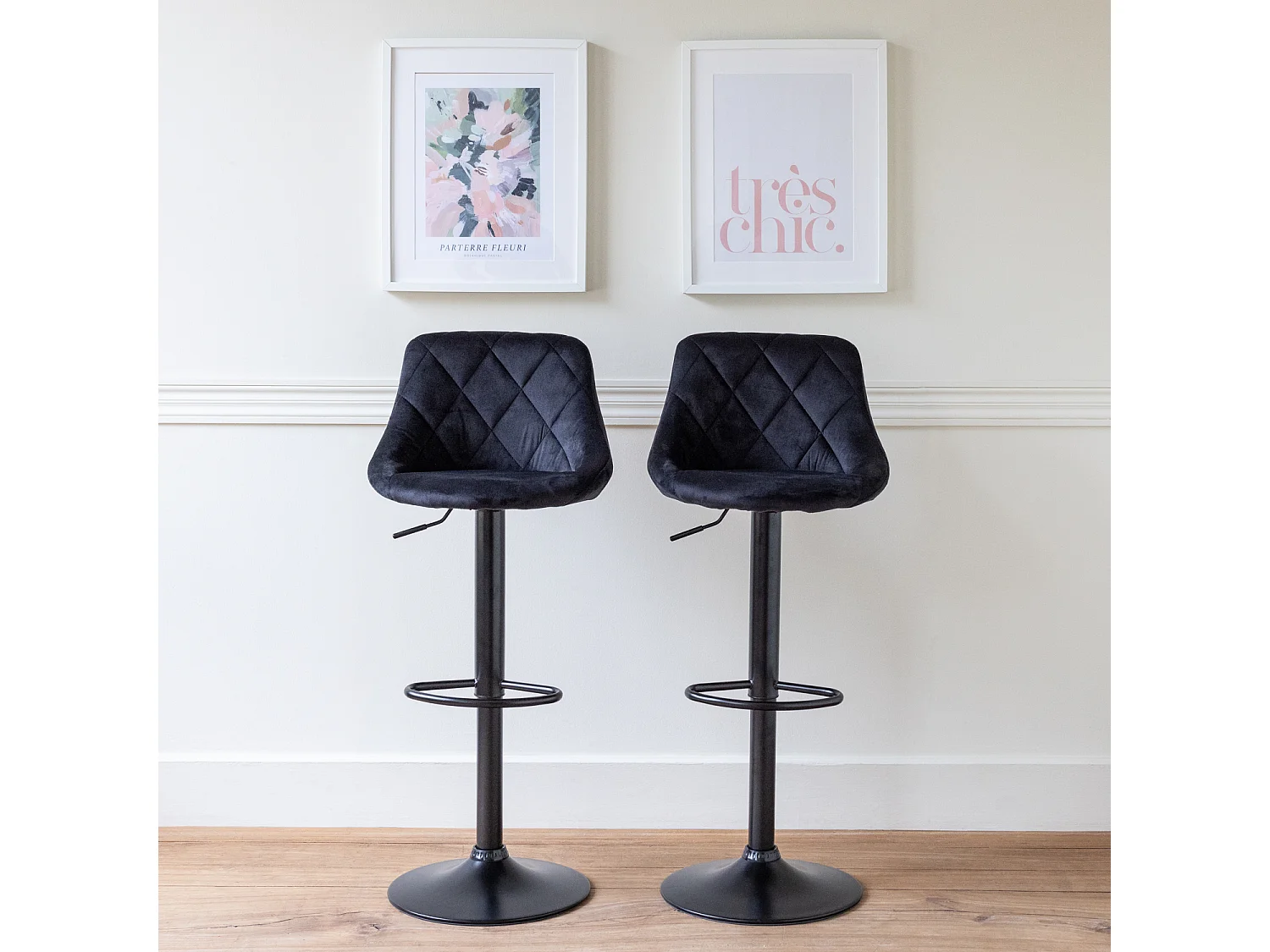 Lot de 2 tabourets de bar en velours noir ROBIN - HAPPY GARDEN