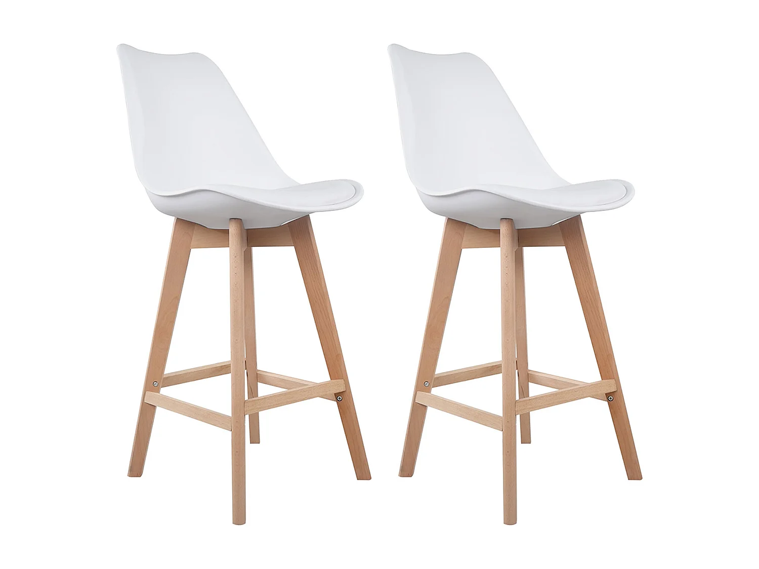 Lot de 2 tabourets scandinaves SVEN blanc avec coussin - HAPPY GARDEN