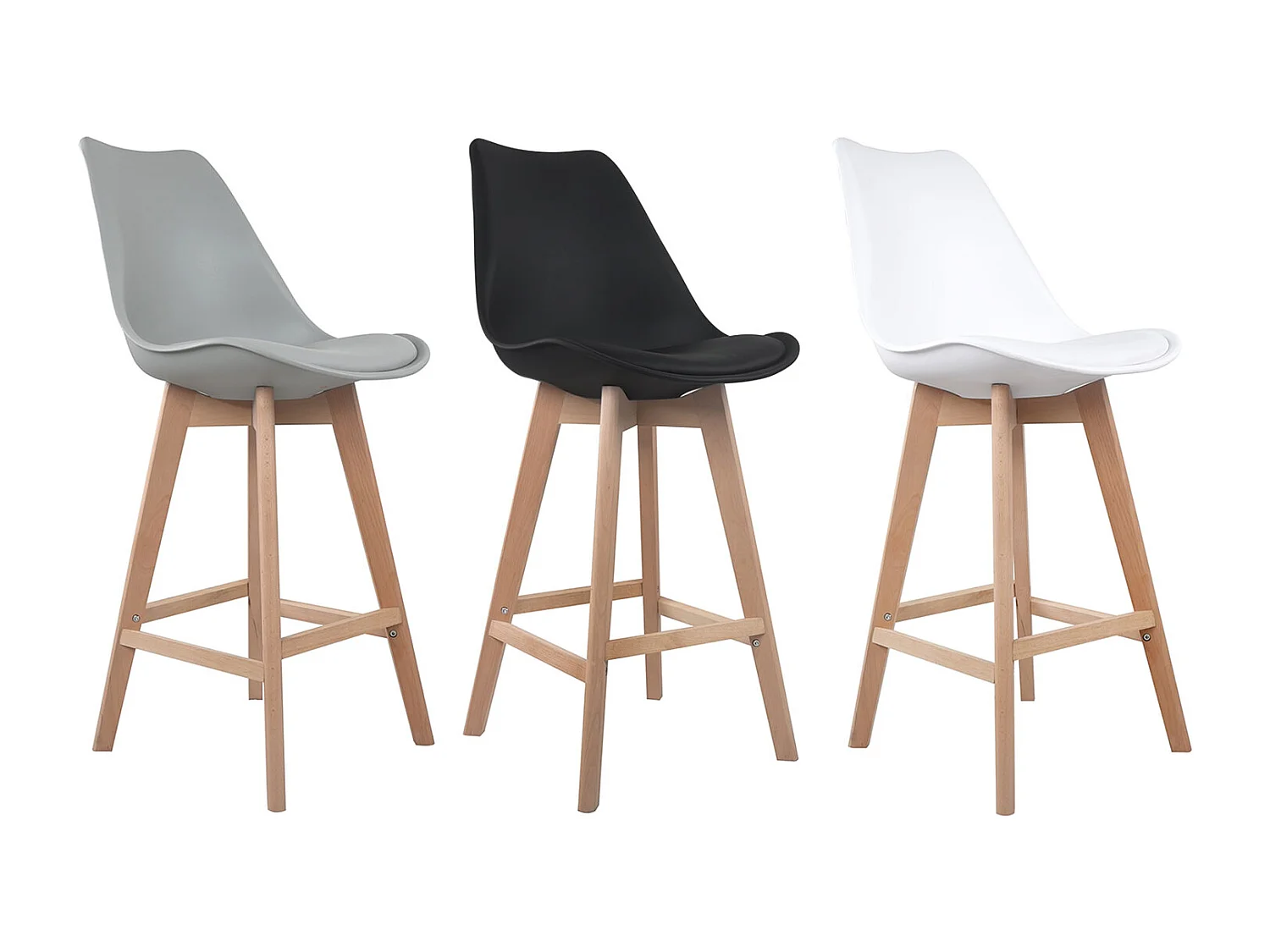 Lot de 2 tabourets scandinaves SVEN blanc avec coussin - HAPPY GARDEN