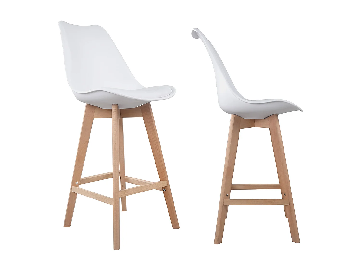 Lot de 2 tabourets scandinaves SVEN blanc avec coussin - HAPPY GARDEN