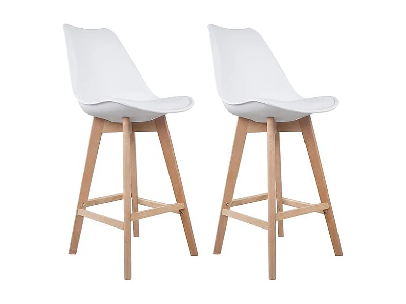 Lot de 2 tabourets scandinaves SVEN blanc avec coussin - HAPPY GARDEN