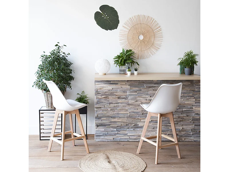 Lot de 2 tabourets scandinaves SVEN blanc avec coussin - HAPPY GARDEN