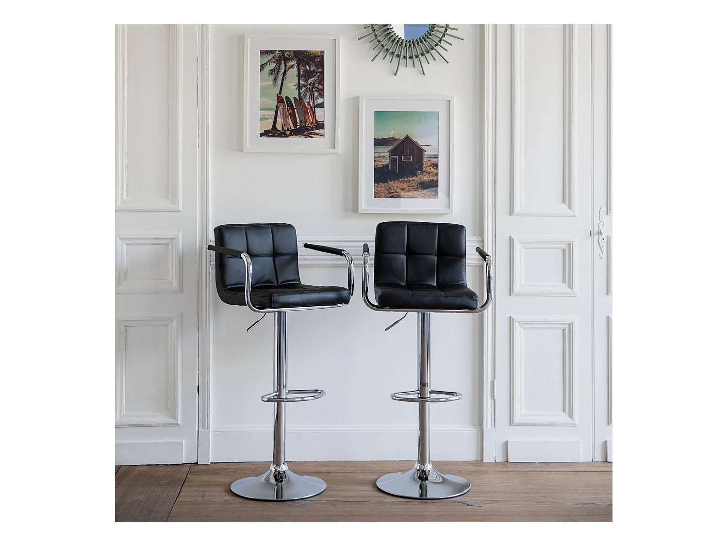 Lot de 2 tabourets de bar noir avec accoudoirs MIKE - HAPPY GARDEN
