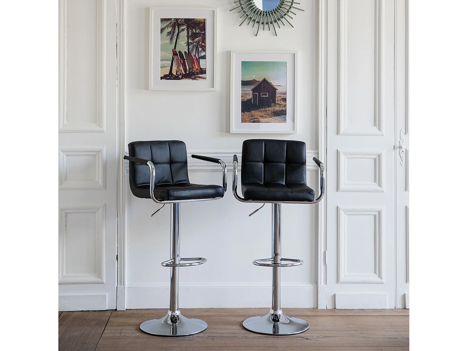 Lot de 2 tabourets de bar noir avec accoudoirs MIKE - HAPPY GARDEN