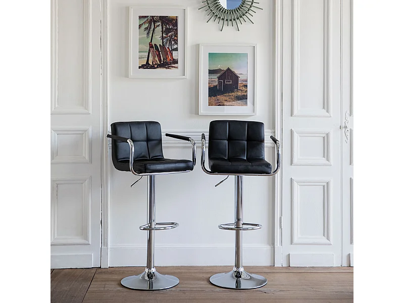 Lot de 2 tabourets de bar noir avec accoudoirs MIKE - HAPPY GARDEN