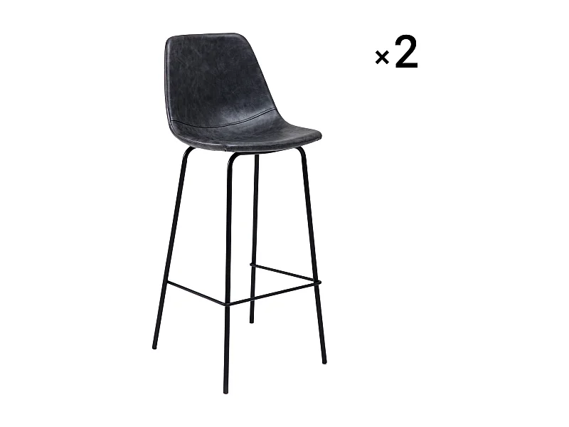Lot de 2 tabourets de bar vintage LUCIEN gris foncé - Hauteur d'assise 75cm - HAPPY GARDEN