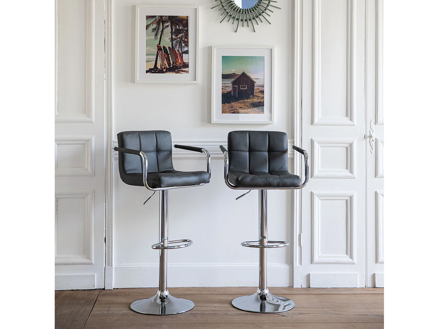 Set van 2 grijze barkrukken met armleuningen MIKE