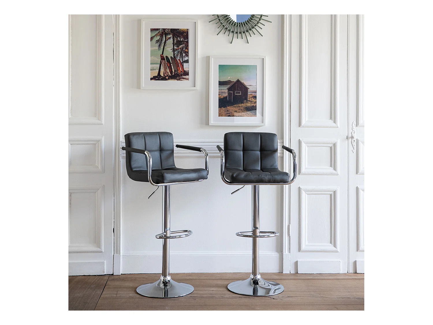 Lot de 2 tabourets de bar gris avec accoudoirs MIKE - HAPPY GARDEN