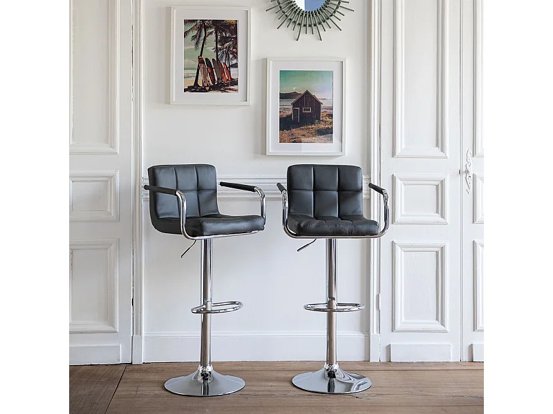 Lot de 2 tabourets de bar gris avec accoudoirs MIKE - HAPPY GARDEN