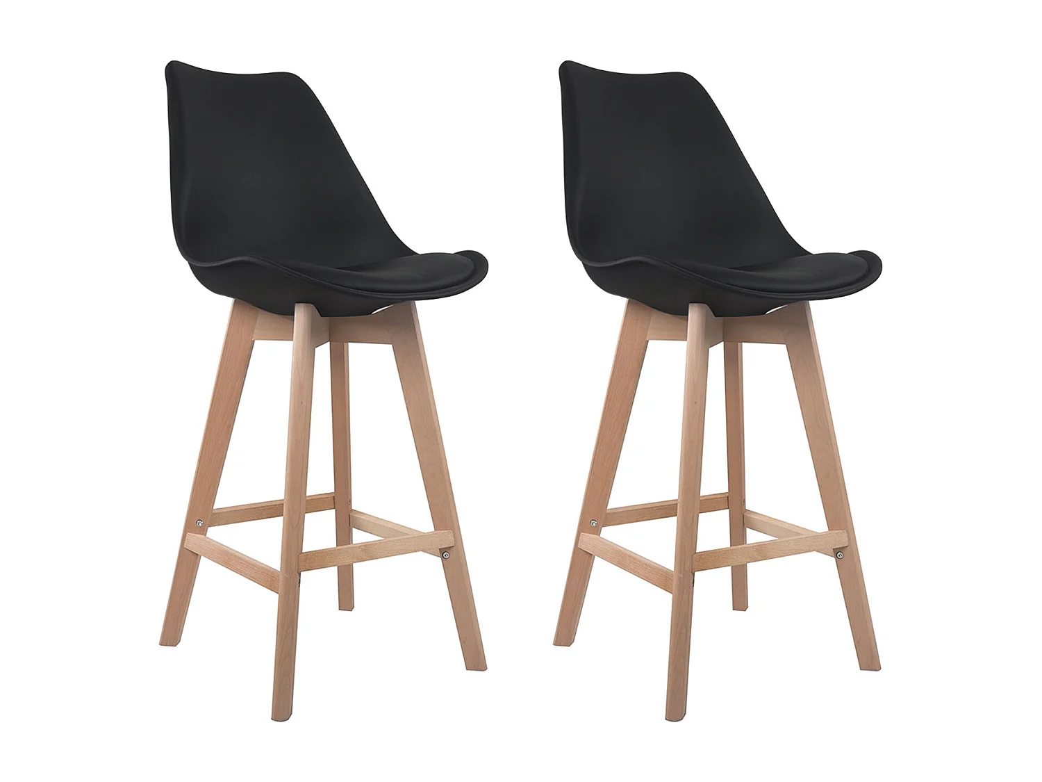 Lot de 2 tabourets scandinaves SVEN noir avec coussin - HAPPY GARDEN