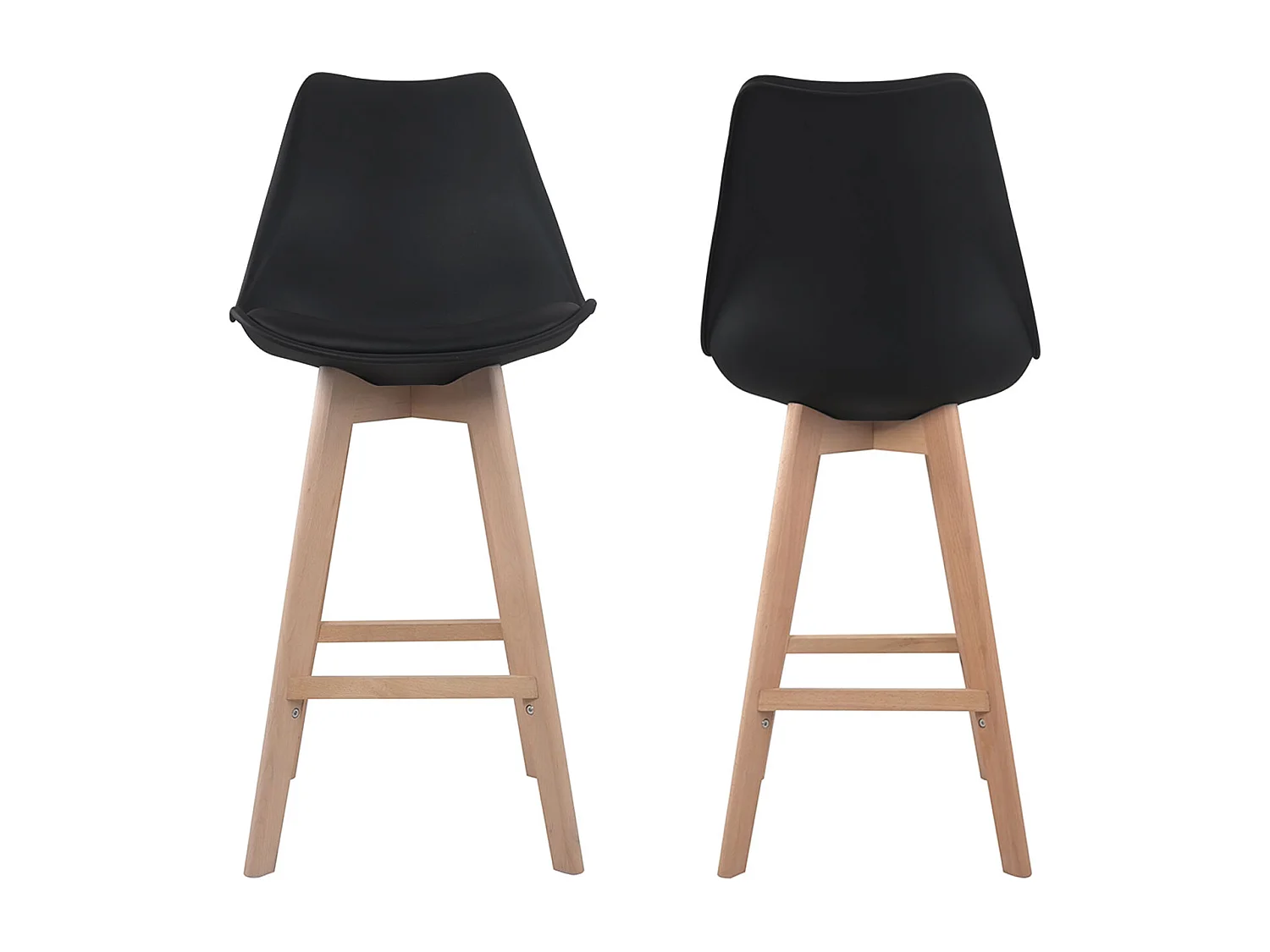 Lot de 2 tabourets scandinaves SVEN noir avec coussin - HAPPY GARDEN