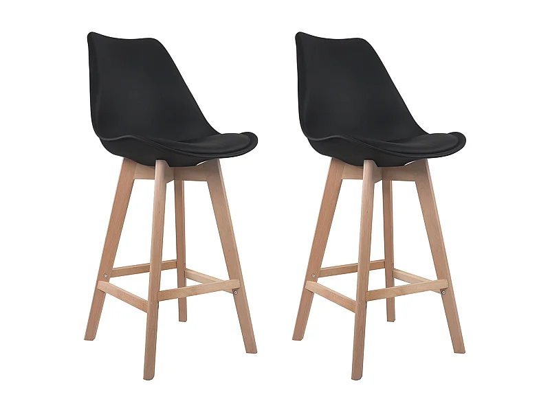 Lot de 2 tabourets scandinaves SVEN noir avec coussin - HAPPY GARDEN