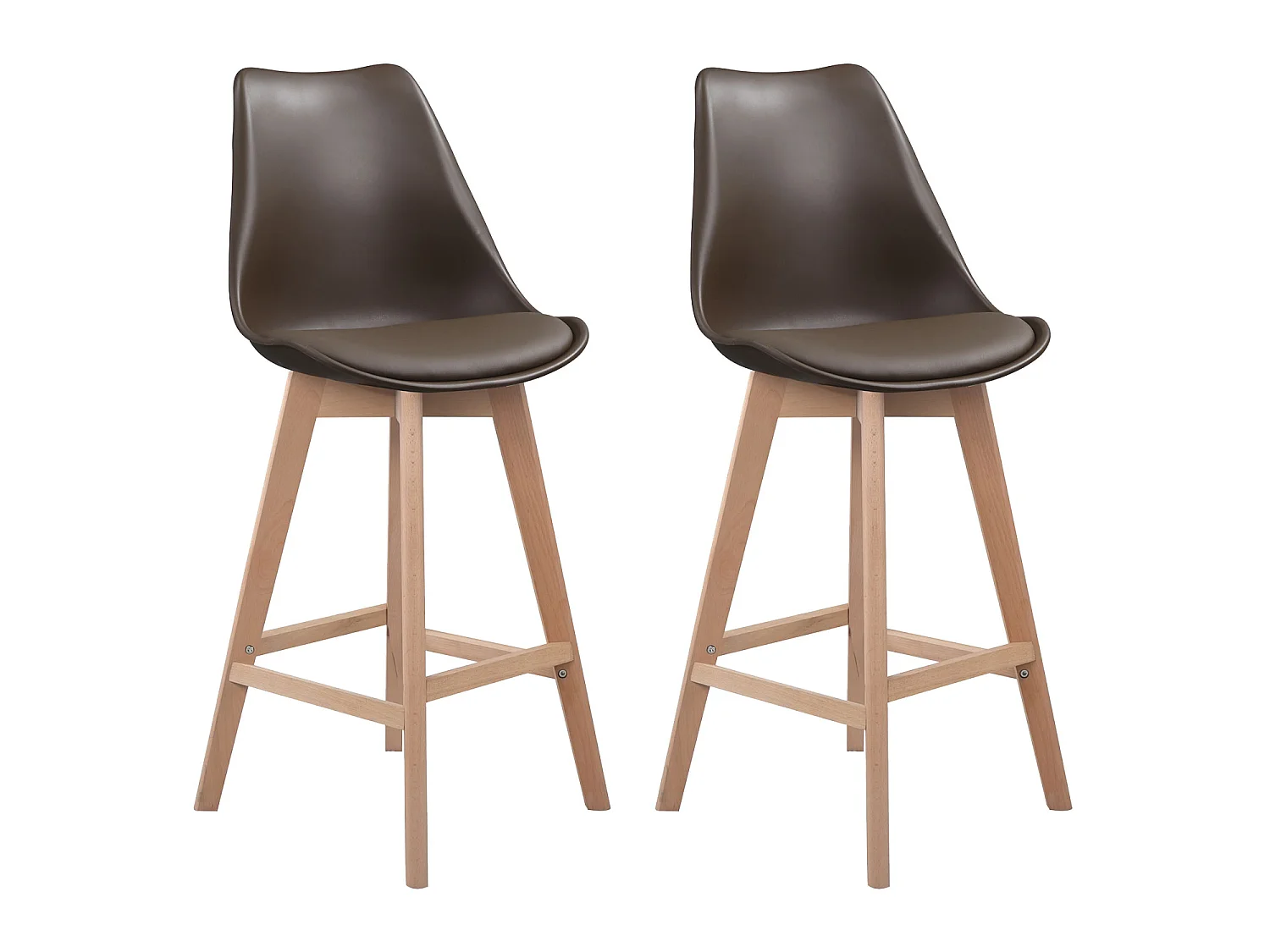 Set van 2 SVEN Scandinavische krukjes bruin met kussen