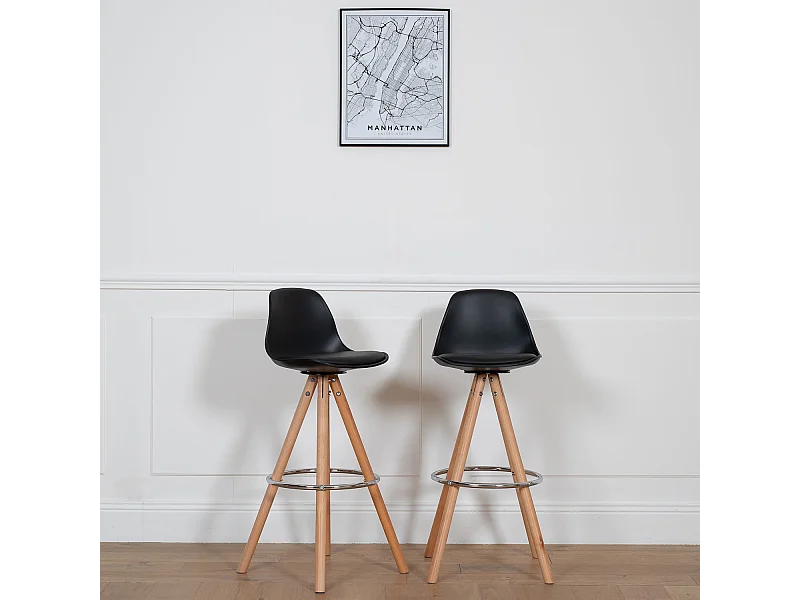 Set van 2 zwarte TOBIAS Scandinavische krukjes met kussen