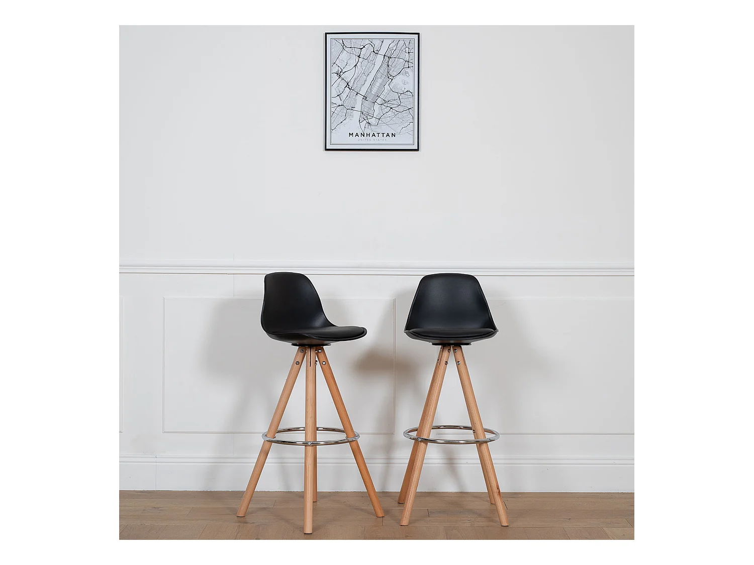 Lot de 2 tabourets scandinaves TOBIAS noirs avec coussin - HAPPY GARDEN