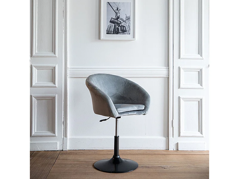 Tabouret de bar en velours gris GABIN - HAPPY GARDEN