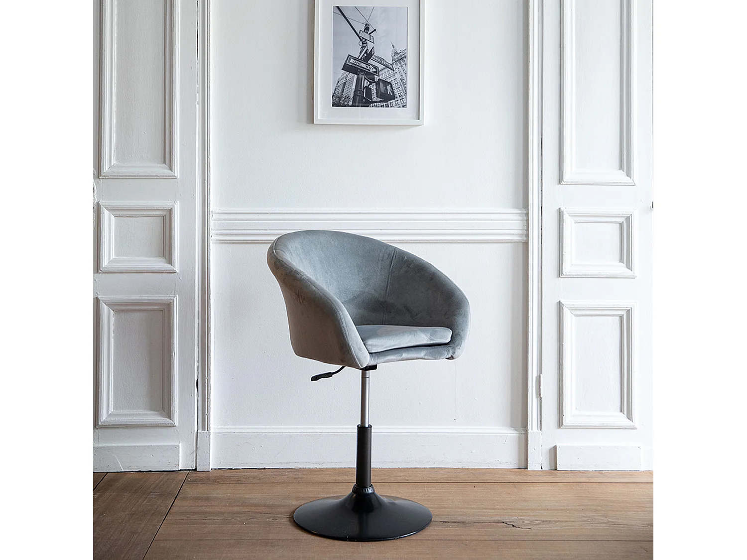 Tabouret de bar en velours gris GABIN - HAPPY GARDEN