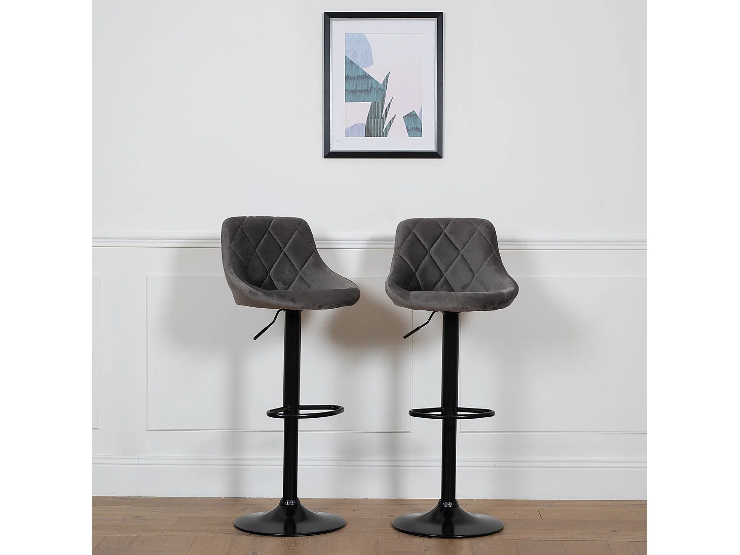 Set van 2 grijs fluwelen barkrukken ROBIN