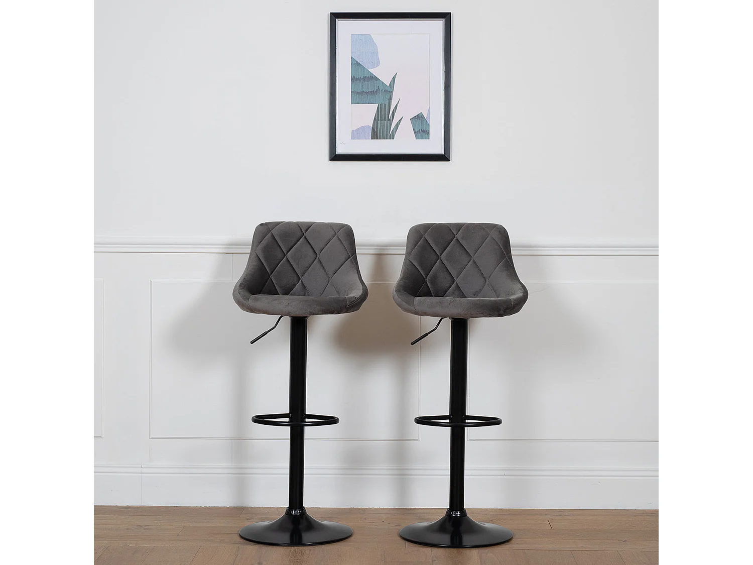 Set van 2 grijs fluwelen barkrukken ROBIN