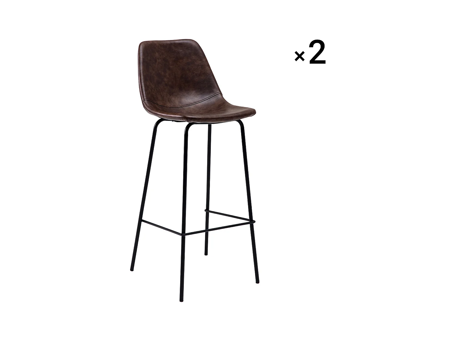 Lot de 2 tabourets de bar vintage LUCIEN marron - Hauteur d'assise 75cm - HAPPY GARDEN
