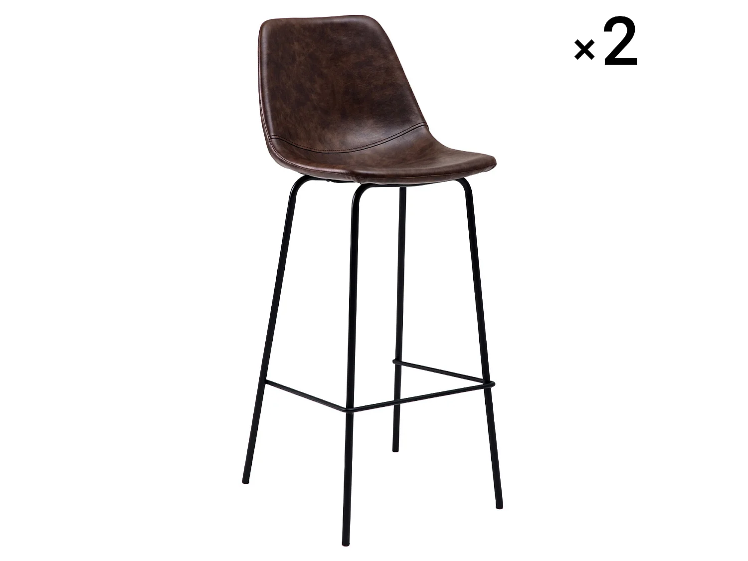 Lot de 2 tabourets de bar vintage LUCIEN marron - Hauteur d'assise 75cm - HAPPY GARDEN