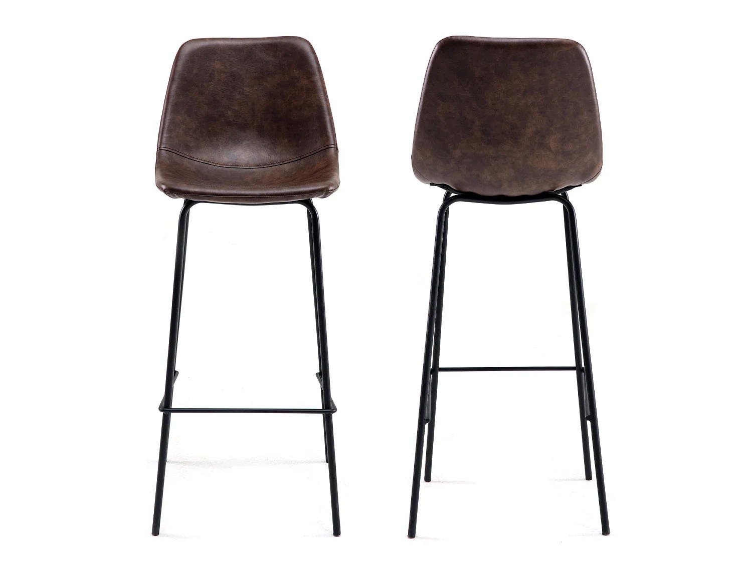 Lot de 2 tabourets de bar vintage LUCIEN marron - Hauteur d'assise 75cm - HAPPY GARDEN