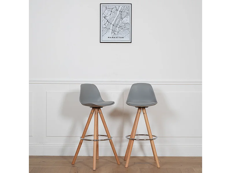 Conjunto de 2 TOBIAS Bancos escandinavos cinzentos com almofada