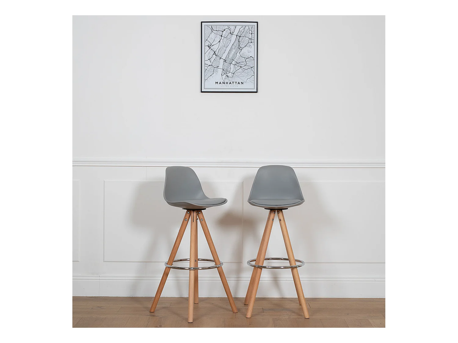 Lot de 2 tabourets scandinaves TOBIAS gris avec coussin - HAPPY GARDEN