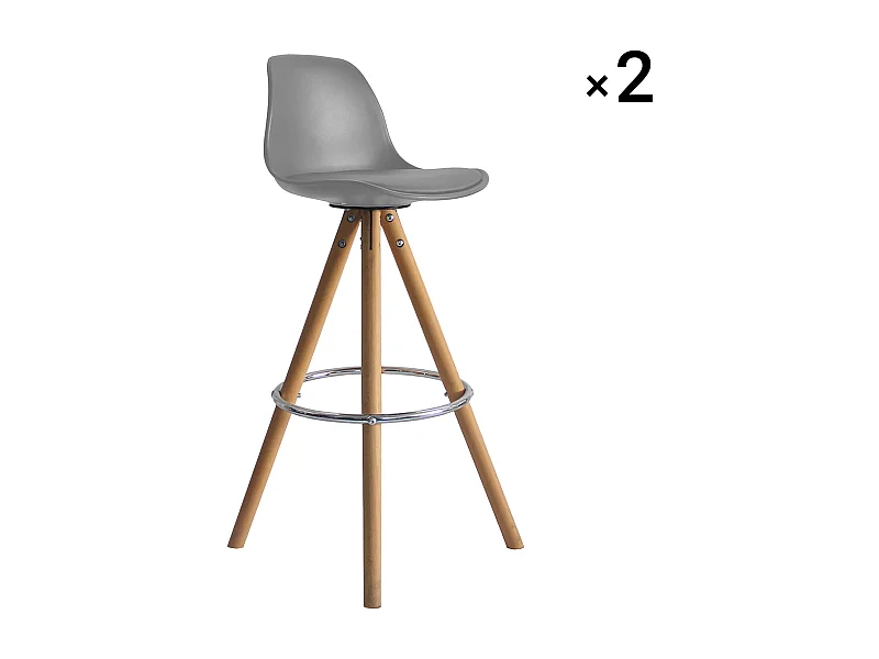 Lot de 2 tabourets scandinaves TOBIAS gris avec coussin - HAPPY GARDEN