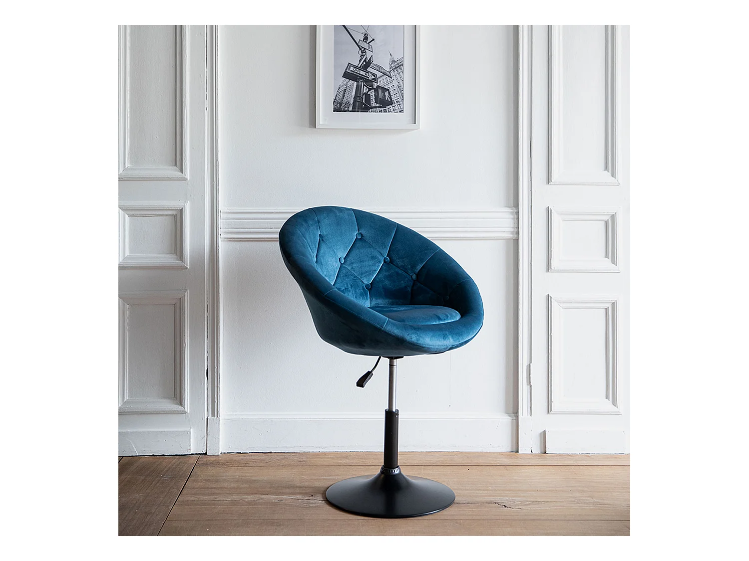 Blauw fluwelen barkruk EDGAR