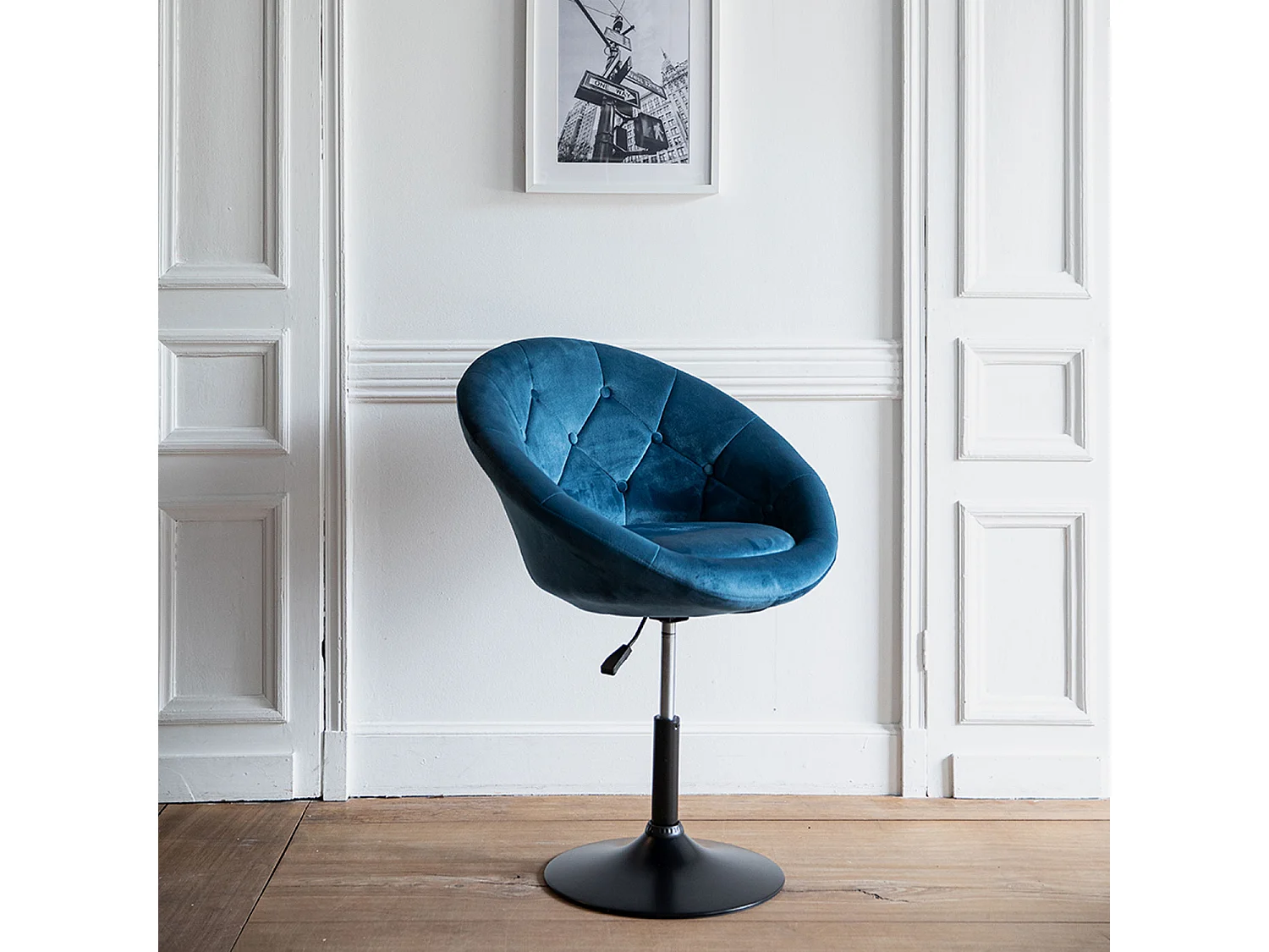 Tabouret de bar en velours bleu EDGAR - HAPPY GARDEN