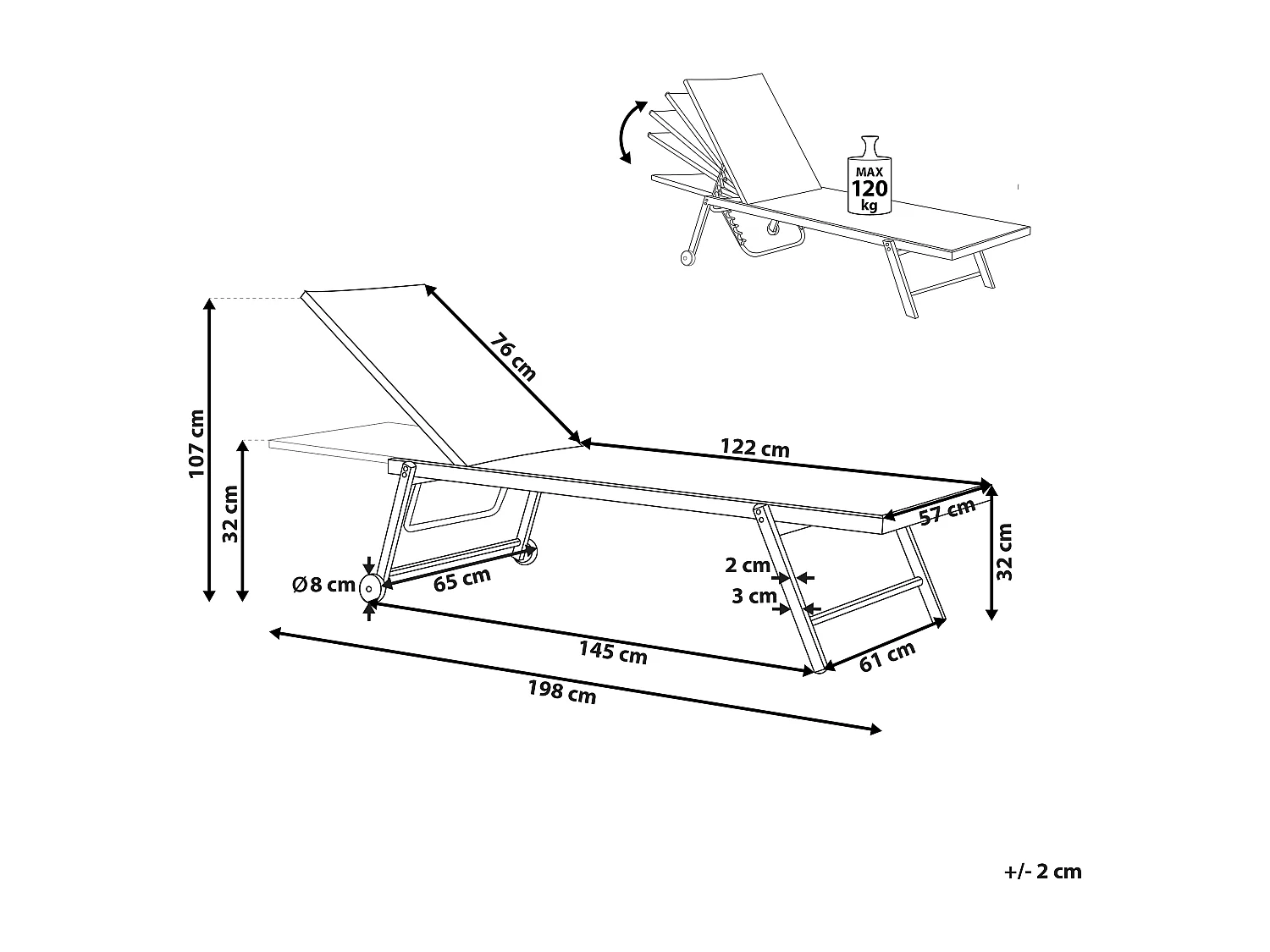 Sonnenliege Gartenliege mit Rollen Aluminium Textilbespannung Gelb Portofino