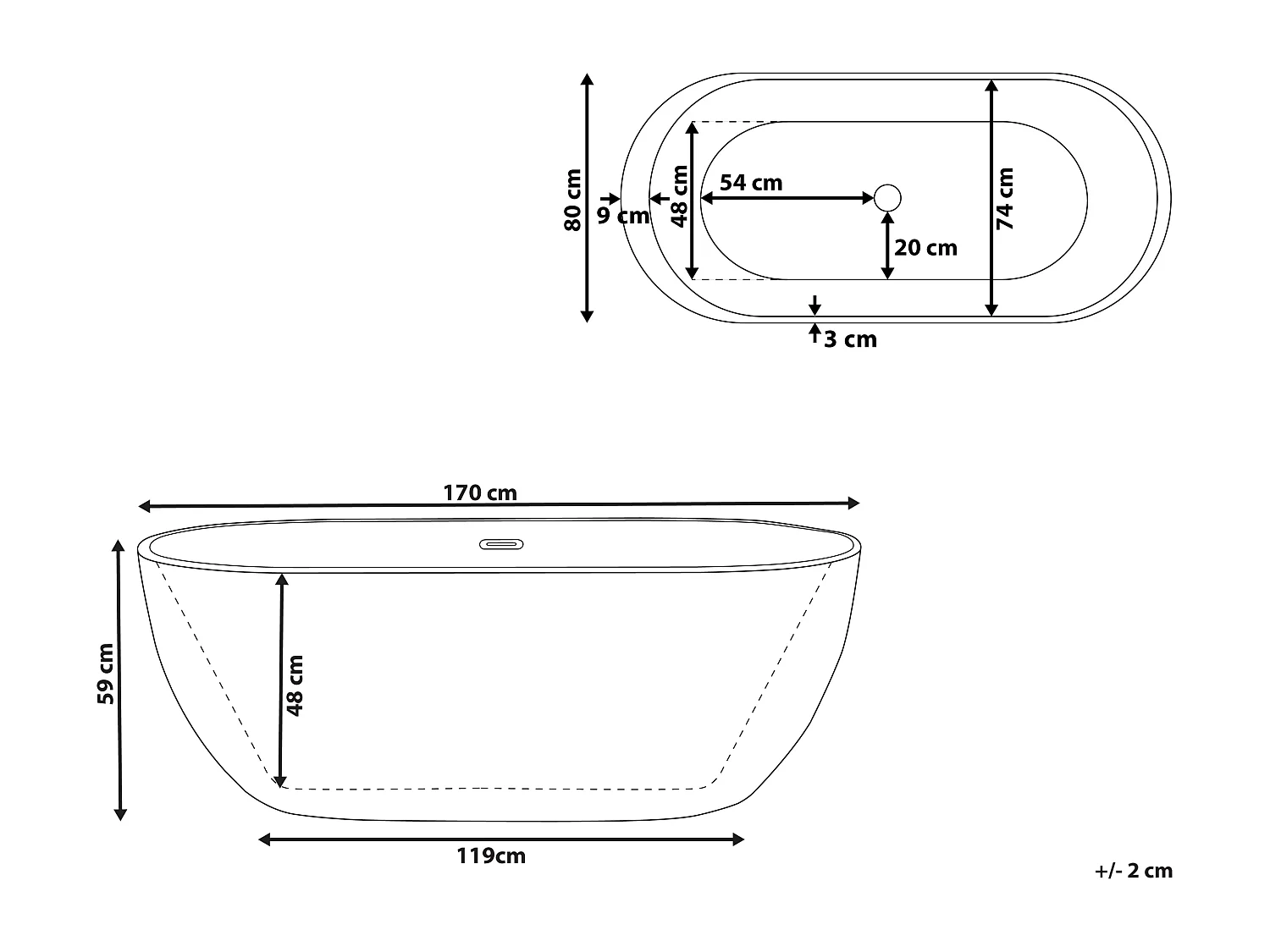 Baignoire îlot NEVIS 170 x 80 cm Rouge