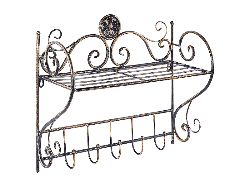 Retro Bad Wandregal Metall Antik Optik schwarz mit 1 Ablage u. 5 Haken Osorno