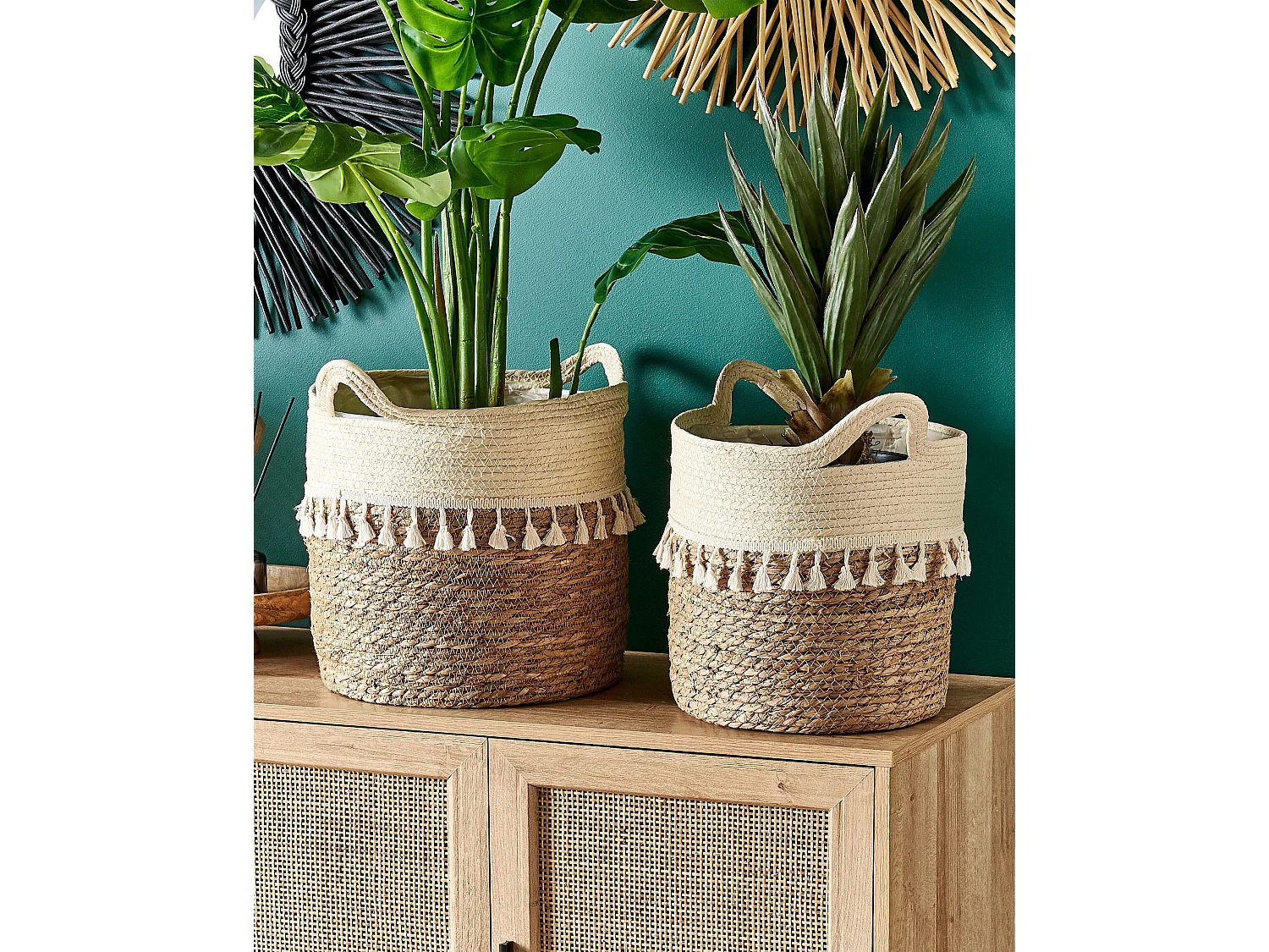 Set di 2 vasi per piante MATIKU Vimini 30/28 cm Naturale