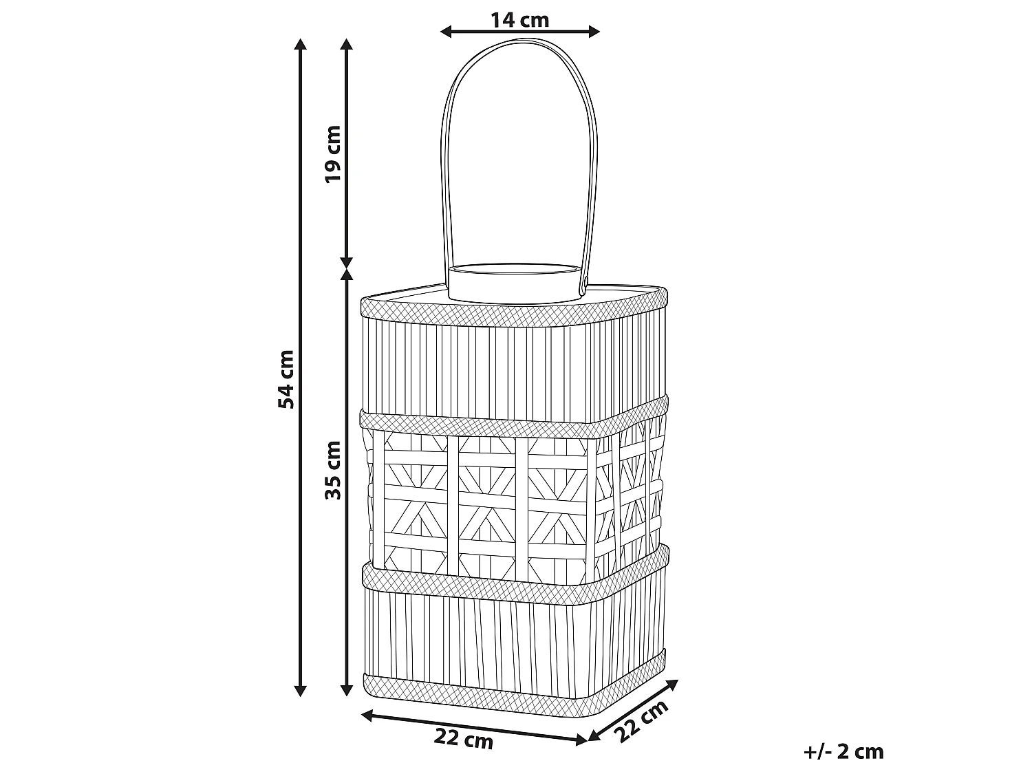 Laterne Bambusholz hellbraun 35 cm mit Griff Glaseinsatz Tischdeko Boho Lumbis