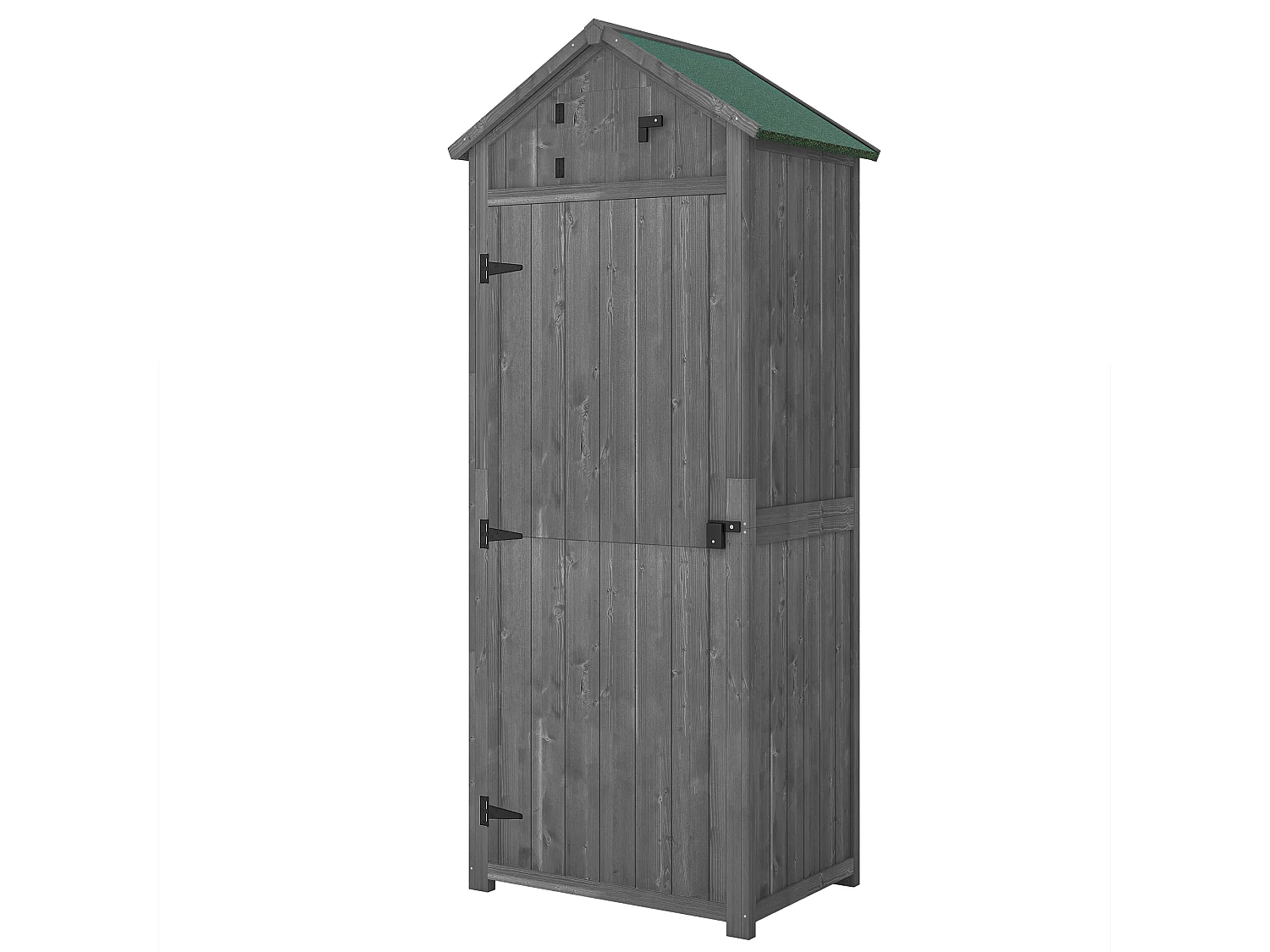 Armoire abri de jardin remise pour outils 3 étagères 2 portes loquets toit pente bitumé 77L x 54l x 179H cm sapin traité gris